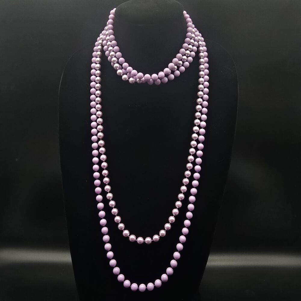 Vintage Purple Layered Beaded Necklace Plastic Grandma Costume Jewelry